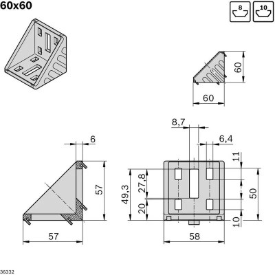 3842523551 ANGLE 60X60 8/10 SET Bosch Rexroth - Superior Quality